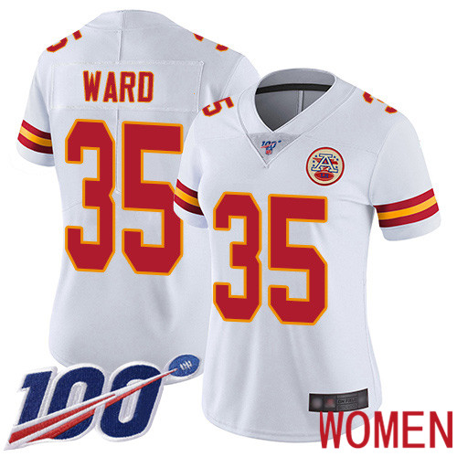 Women Kansas City Chiefs #35 Ward Charvarius White Vapor Untouchable Limited Player 100th Season Football Nike NFL Jersey